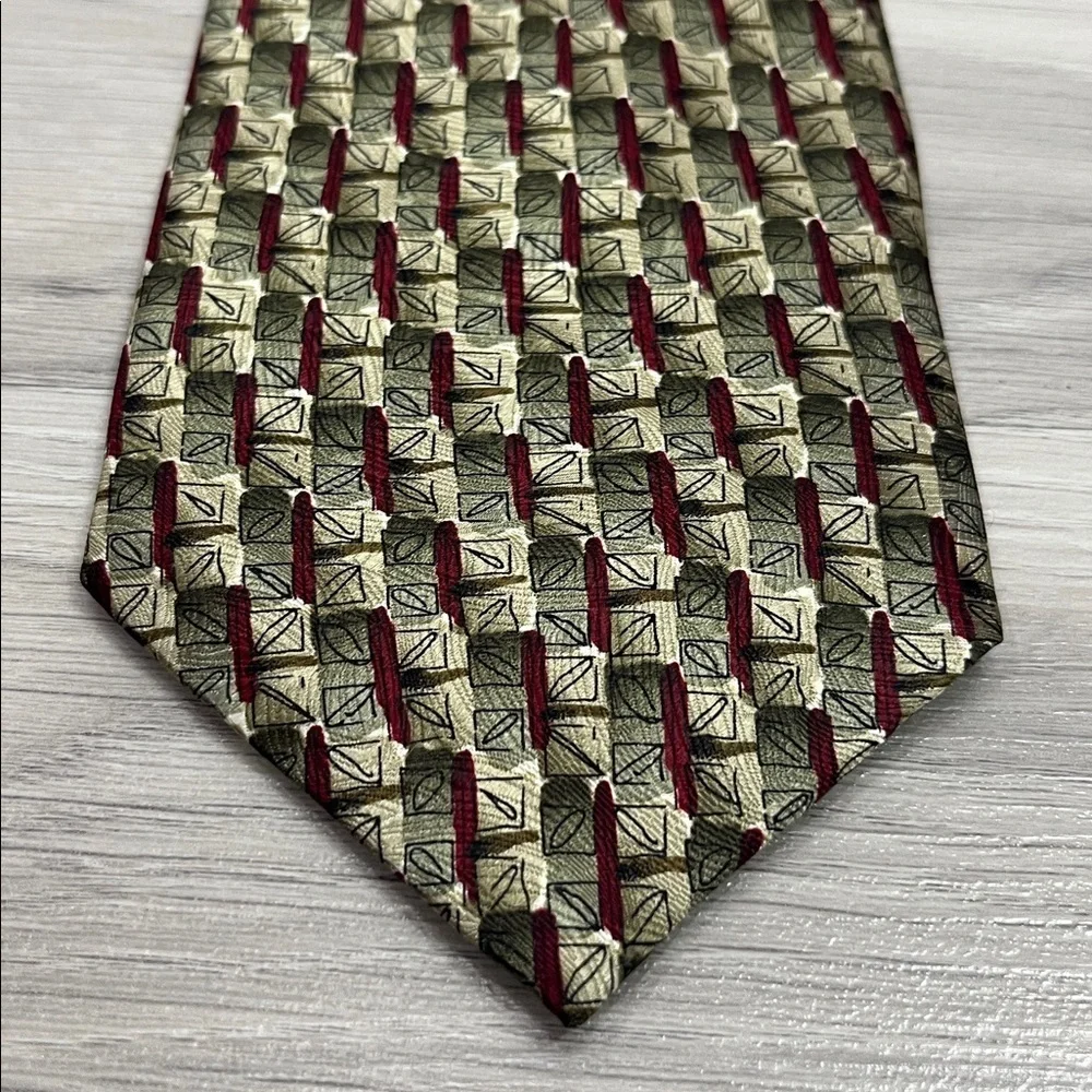 J. Garcia Men’s Silk Tie Yellow Green Brown Abstract Art Deco Necktie Office
